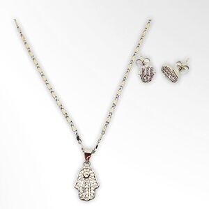 Fatima’s Hands Earrings Necklace SilverPlated Set